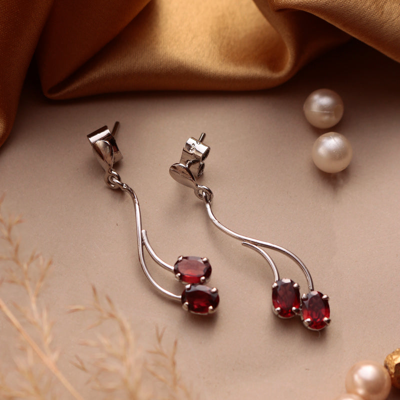 Ankur – Garnet Silver Earrings