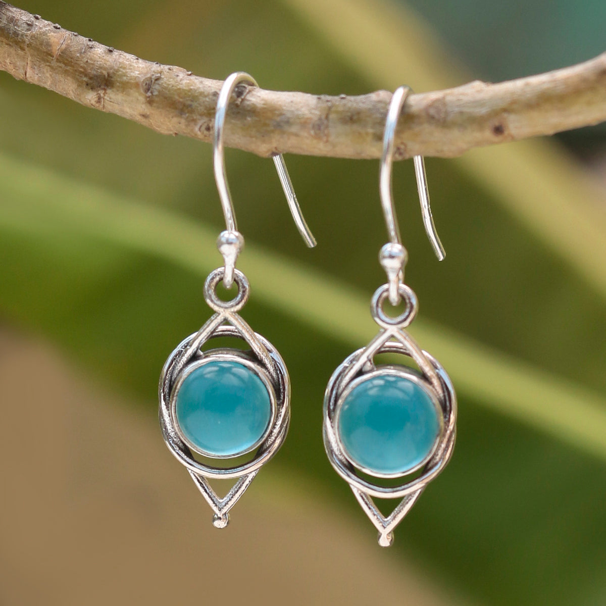 925 Sterling Silver Blue Chalcedony Earrings for Women | Handcrafted Gemstone Jewelry | Classic and Stylish Design | Size 3x1 cm