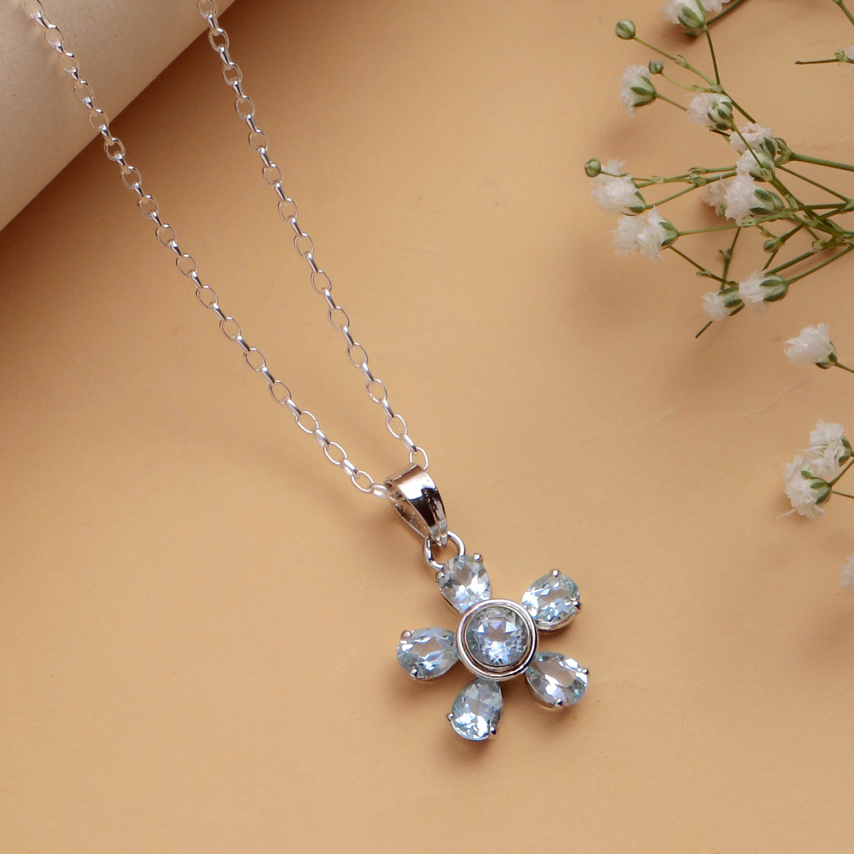 925 Sterling Silver Blue Topaz Pendant Necklace for Women with 18" Chain | Handmade Gemstone Jewelry | Sparkling Blue Stone | Elegant Gift for Her