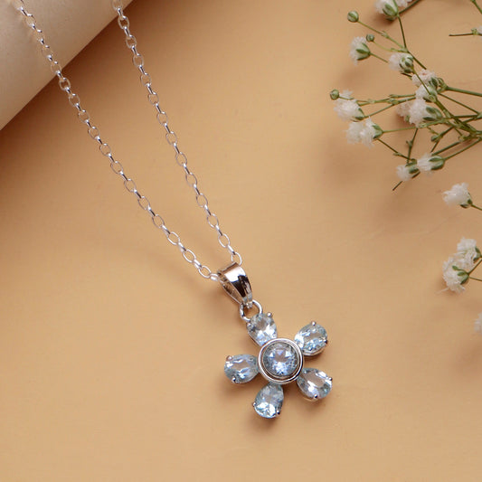 925 Sterling Silver Blue Topaz Pendant Necklace for Women with 18" Chain | Handmade Gemstone Jewelry | Sparkling Blue Stone | Elegant Gift for Her