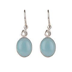 Fusionari 925 Sterling Silver Blue Chalcedony Earrings for Women | Handcrafted Blue Gemstone Jewelry | Elegant Designer Accessory