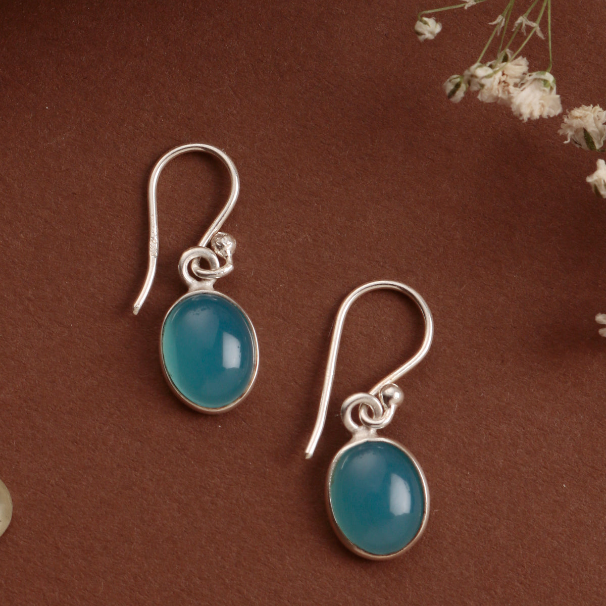 Fusionari 925 Sterling Silver Blue Chalcedony Earrings for Women | Handcrafted Blue Gemstone Jewelry | Elegant Designer Accessory