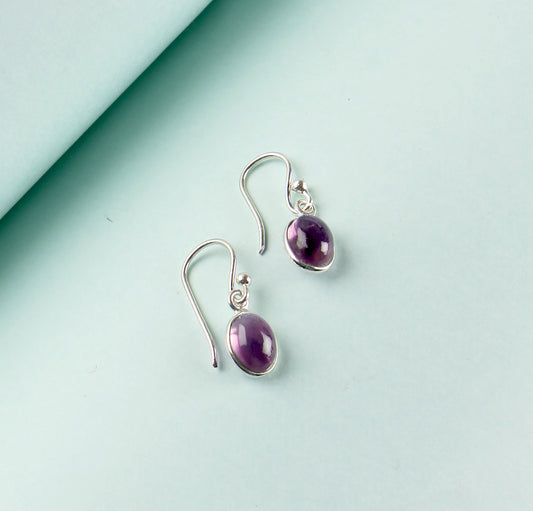 Fusionari 925 Sterling Silver Amethyst Earrings for Women | Handcrafted Purple Gemstone Jewelry | Elegant Designer Earrings