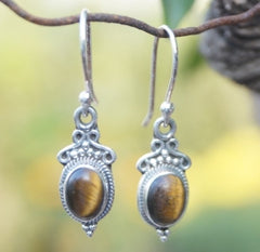 925 Sterling Silver Tiger Eye Earrings for Women | Gemstone Handmade Jewelry | Unique Boho Style Gift