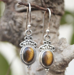 925 Sterling Silver Tiger Eye Earrings for Women | Gemstone Handmade Jewelry | Unique Boho Style Gift