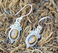 925 Sterling Silver Tiger Eye Earrings for Women | Gemstone Handmade Jewelry | Unique Boho Style Gift