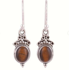 925 Sterling Silver Tiger Eye Earrings for Women | Gemstone Handmade Jewelry | Unique Boho Style Gift