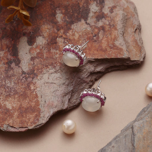 Fusionari 925 Sterling Silver Moonstone  Gemstone Stud Earrings for Women – Elegant Handmade Jewelry for Gifting & Everyday Wear