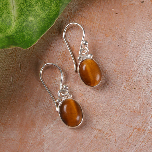 925 Sterling Silver Tiger Eye Earrings for Women|Handmade Jewelry for Confidence