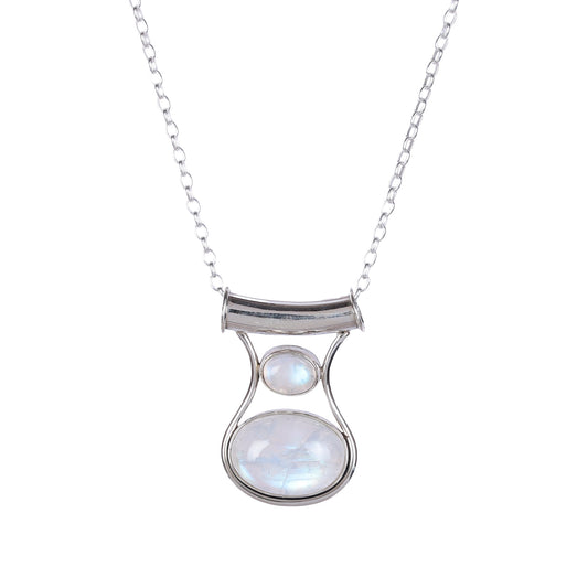 Fusionari 925 Sterling Silver Moonstone Pendant Necklace for Women with 18" Chain | Handmade Gemstone Jewelry | Healing Energy | Luxury Gift