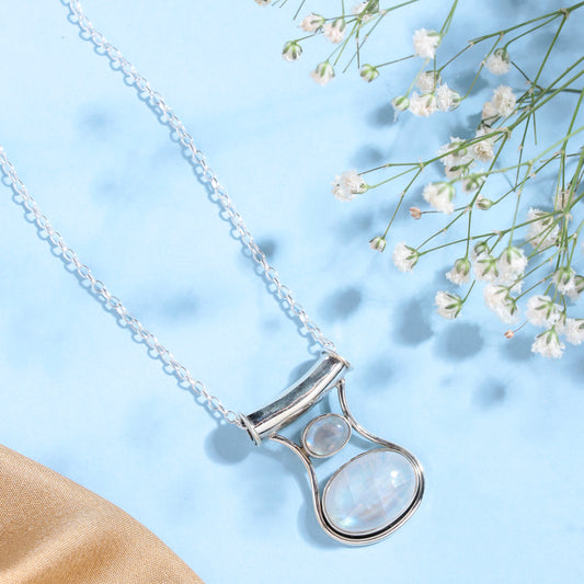 Fusionari 925 Sterling Silver Moonstone Pendant Necklace for Women with 18" Chain | Handmade Gemstone Jewelry | Healing Energy | Luxury Gift