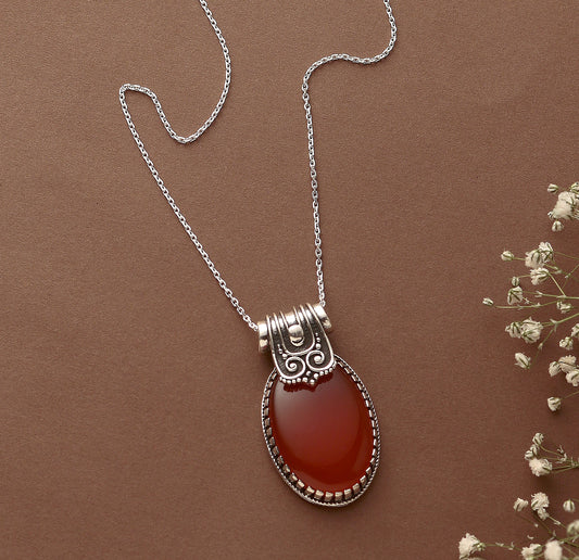 Fusionari 925 Sterling Silver Carnelian Pendant without Chain | Handcrafted orange Gemstone Jewelry | Elegant Calming Design