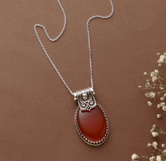 Fusionari 925 Sterling Silver Carnelian Pendant without Chain | Handcrafted orange Gemstone Jewelry | Elegant Calming Design