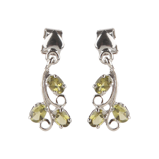 Fusionari 925 Sterling Silver Peridot Earrings for Women | Handcrafted Yellow Gemstone Jewelry | Bright Elegant Accessory