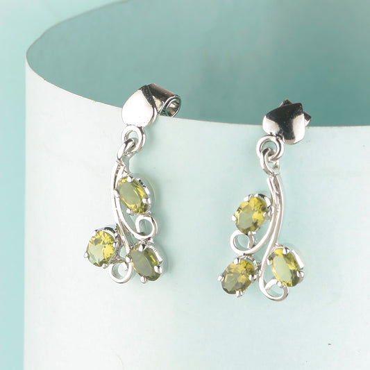 Fusionari 925 Sterling Silver Peridot Earrings for Women | Handcrafted Yellow Gemstone Jewelry | Bright Elegant Accessory