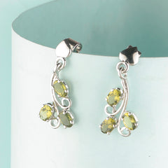 925 Sterling Silver Peridot Earrings for Women | Handcrafted Yellow Gemstone Jewelry | Bright Elegant Accessory