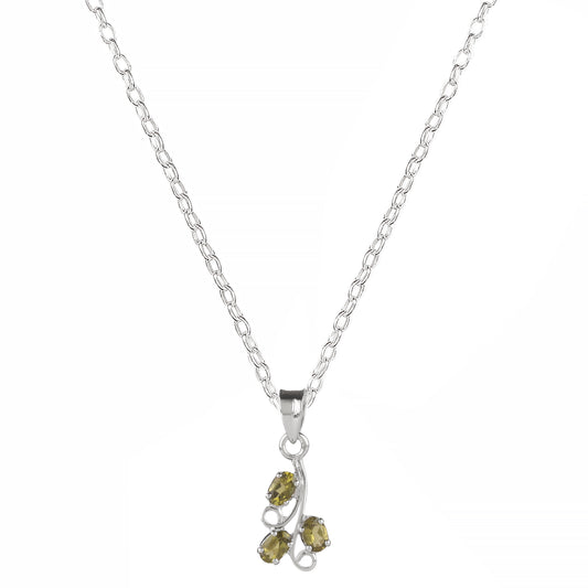 Fusionari 925 Sterling Silver Paridot Pendant without Chain | Handcrafted Light Green Gemstone Jewelry | Elegant Calming Design