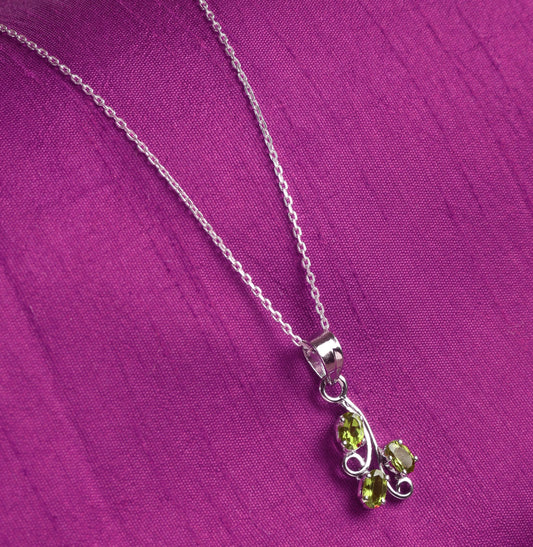 Fusionari 925 Sterling Silver Paridot Pendant without Chain | Handcrafted Light Green Gemstone Jewelry | Elegant Calming Design