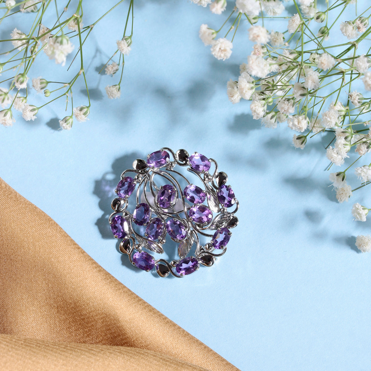 925 Silver  Amethyst Brooch Handcrafted  Stunning Purple Gemstone, Perfect for Adding Elegance to Any Outfit