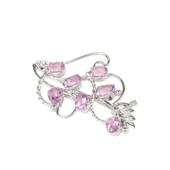 Fusionari 925 Sterling Silver Amethyst Brooch for Women | Handcrafted Purple Gemstone Jewelry | Elegant Designer Accessory