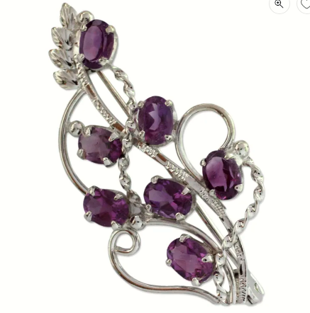 925 Sterling Silver Amethyst Brooch | Handcrafted Purple Gemstone Pin | Elegant Women’s Luxury Jewelry Gift