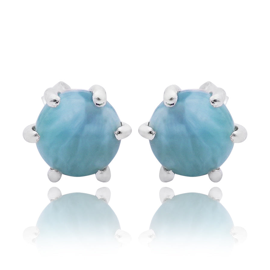 925 Sterling Silver Larimar Eartops for Women | Handcrafted Blue Gemstone Jewelry | Tropical Ocean-Inspired Design