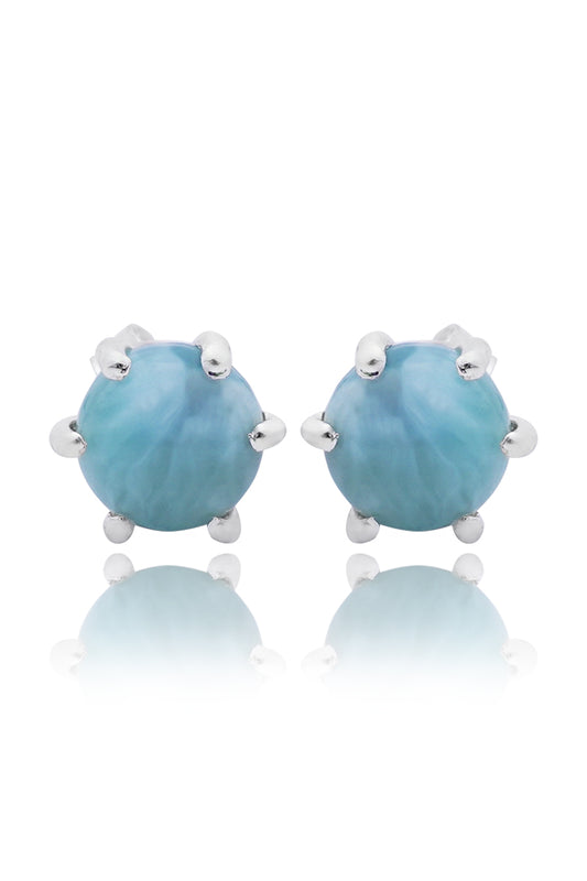 Fusionari 925 Sterling Silver Larimar Eartops for Women | Handcrafted Blue Gemstone Jewelry | Tropical Ocean-Inspired Design