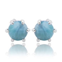 925 Sterling Silver Larimar Eartops for Women | Handcrafted Blue Gemstone Jewelry | Tropical Ocean-Inspired Design