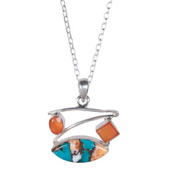 925 Silver Turquoise & Carnelian Stone Pendant – Handmade Necklace, Vibrant Energy, Perfect Gift for Women