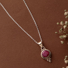 925 Sterling Silver Ruby Pendant Necklace for Women with 18" Chain | Handmade Red Gemstone Jewelry | Romantic Elegant Gift for Her
