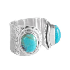 925 Sterling Silver Turquoise Adjustable Cuff Ring – Handmade Boho Statement Jewelry