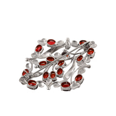 925 Sterling Silver Garnet Floral Brooch – Elegant Vintage-Inspired Statement Jewelry