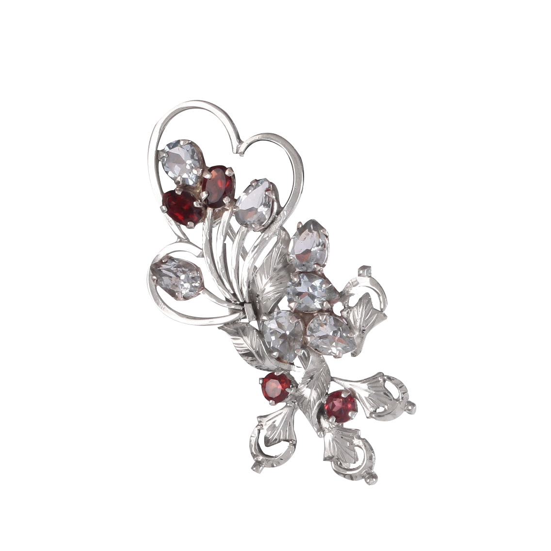 Elegant Sterling Silver Brooch with Garnet and Blue Topaz Accents – Luxury Statement Jewelry