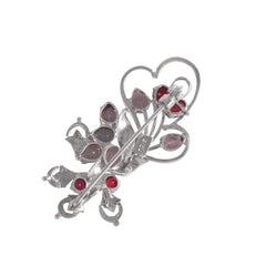 Elegant Sterling Silver Brooch with Garnet and Blue Topaz Accents – Luxury Statement Jewelry