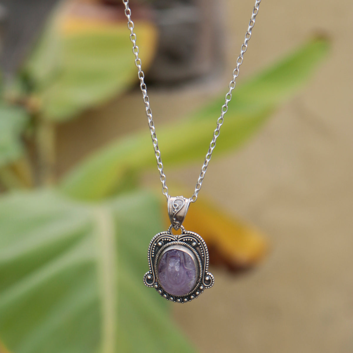 925 Sterling silver Oxidised Finish Amethyst Pendent