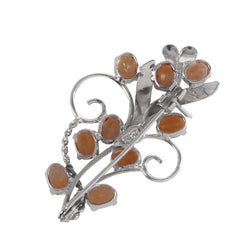 925 Elegant Sterling Silver Brooch with Citrine Gemstones – Vintage Leaf Design