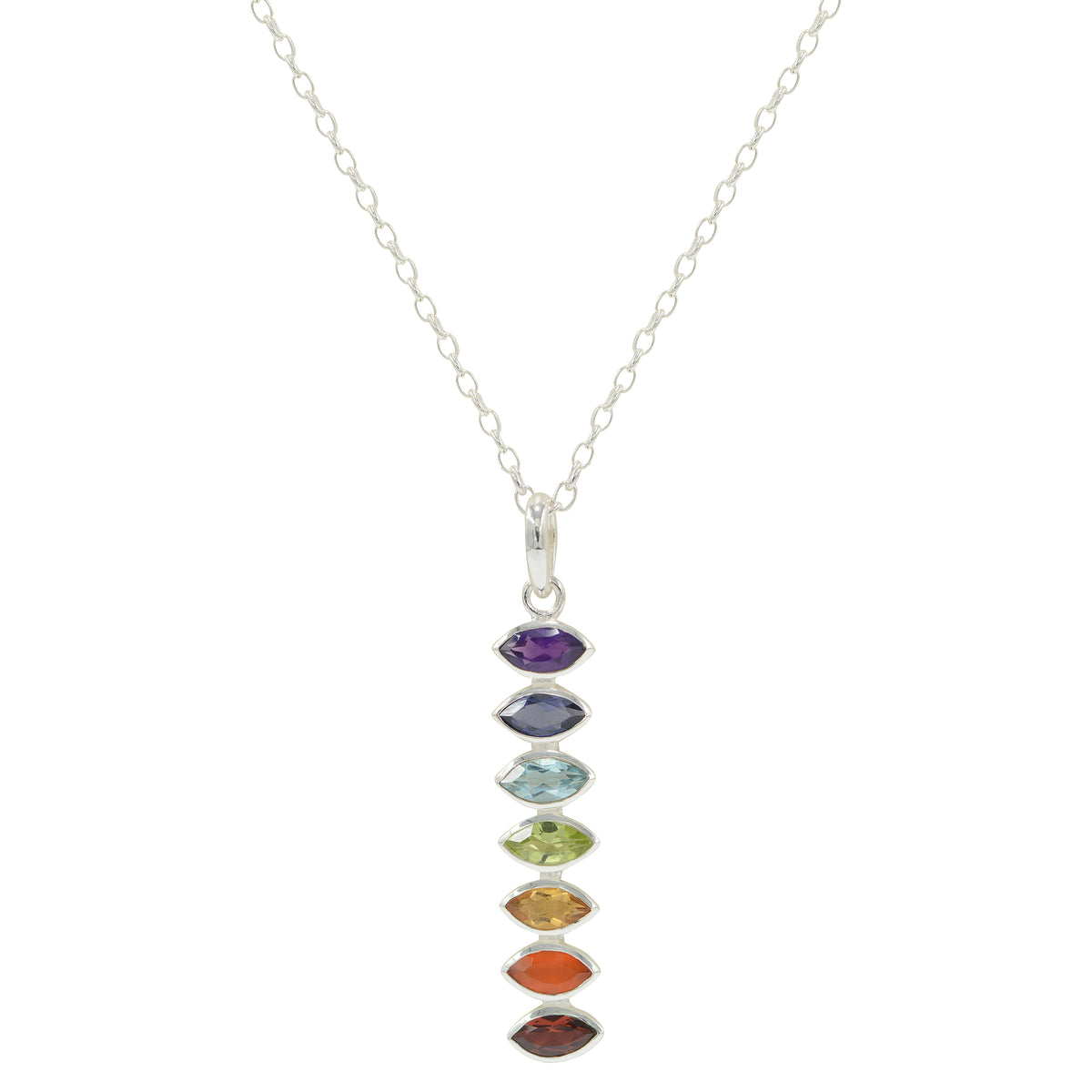 925 Silver Handcrafted Chakra Stone Pendant Necklace – Natural Healing Gemstones with 18-inch Sterling Silver Chain – Healing Crystal Jewelry for Spiritual Wellness and Elegant Style for Women