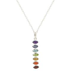 925 Silver Handcrafted Chakra Stone Pendant Necklace – Natural Healing Gemstones with 18-inch Sterling Silver Chain – Healing Crystal Jewelry for Spiritual Wellness and Elegant Style for Women