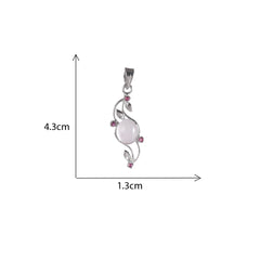 925 Sterling Silver Moonstone Pendant Necklace – Elegant Floral Design with Ruby Stone