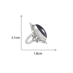 925 Sterling Silver Black Onyx Ring – Vintage Boho Statement Ring for Women