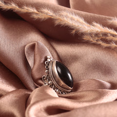 925 Sterling Silver Black Onyx Ring – Vintage Boho Statement Ring for Women