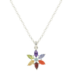 925 Silver Chakra Pendant Necklace – Flower design with natural gemstones, 18-inch chain. Promotes balance, energy, and elegance for women