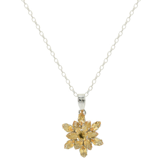 925 Sterling Silver Handcrafted Citrine Pendant Necklace – Stunning Flower Design with Natural Marquise-Cut Gemstones – Elegance Redefined