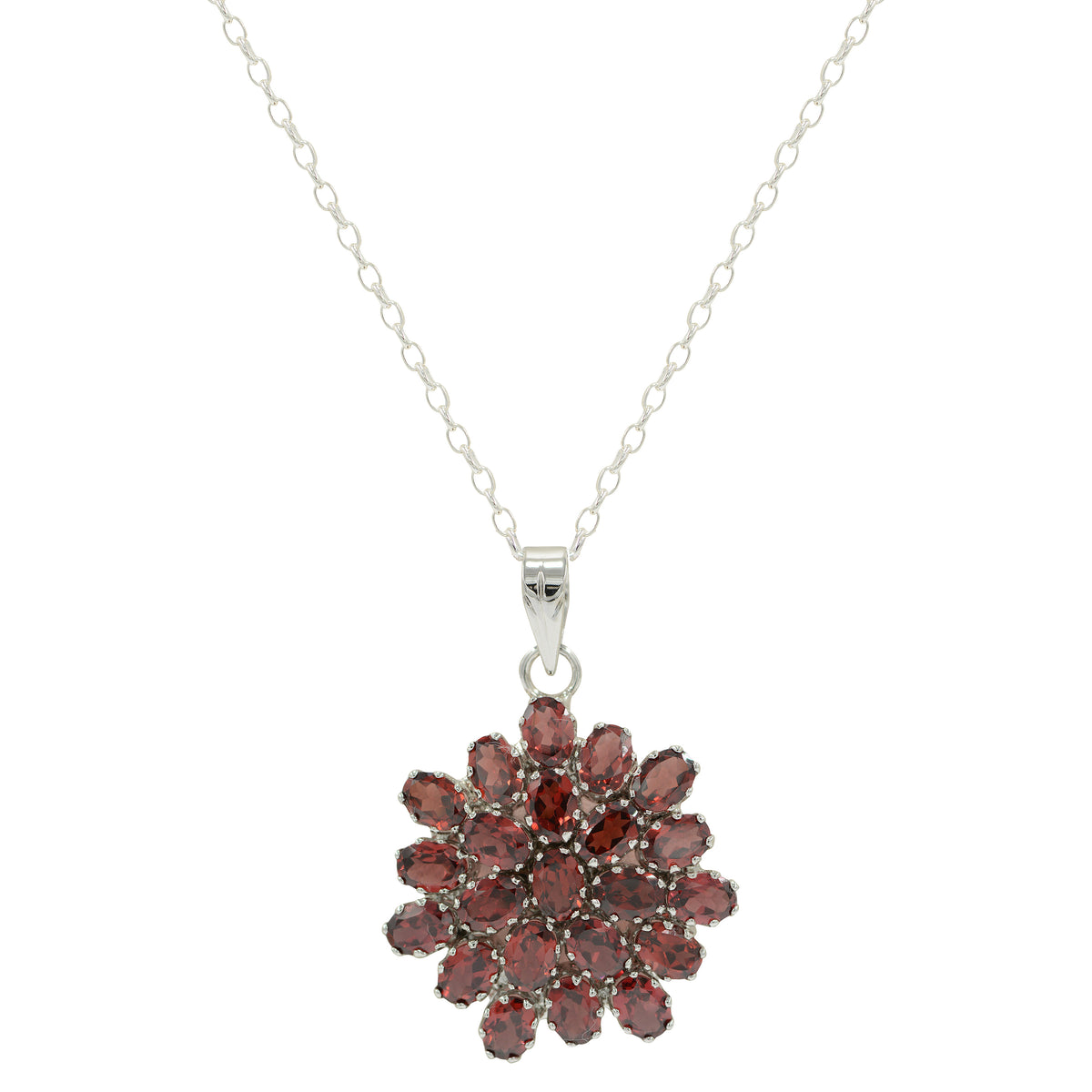 925 Sterling Silver Garnet Pendant – Elegant Flower Shape Design with Natural Garnet Gemstones – Perfect for Any Occasion