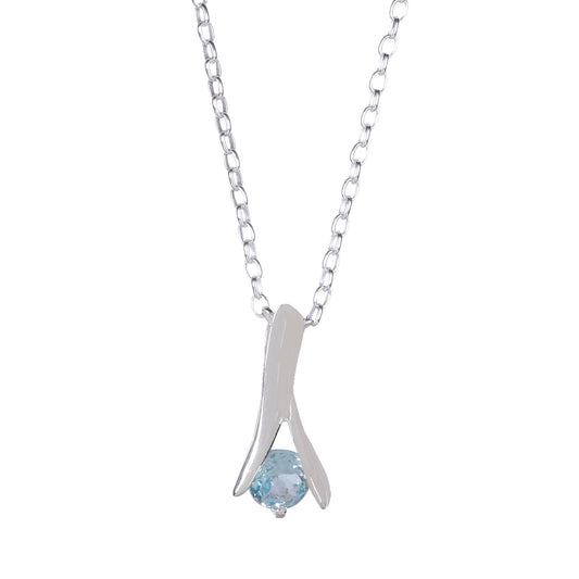925 Sterling Silver Blue Topaz Pendant Necklace – Elegant Design with Natural Oval-Cut Gemstones For Women Gift