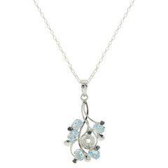 925 Sterling Silver Blue Topaz Pendant Necklace – Elegant Swirl & Flower Design with Natural Oval-Cut Gemstones