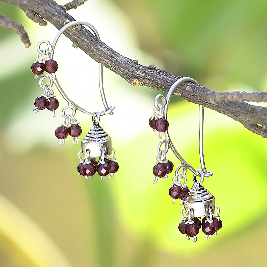 Aamra – Mango Jhumka Garnet Silver Earrings