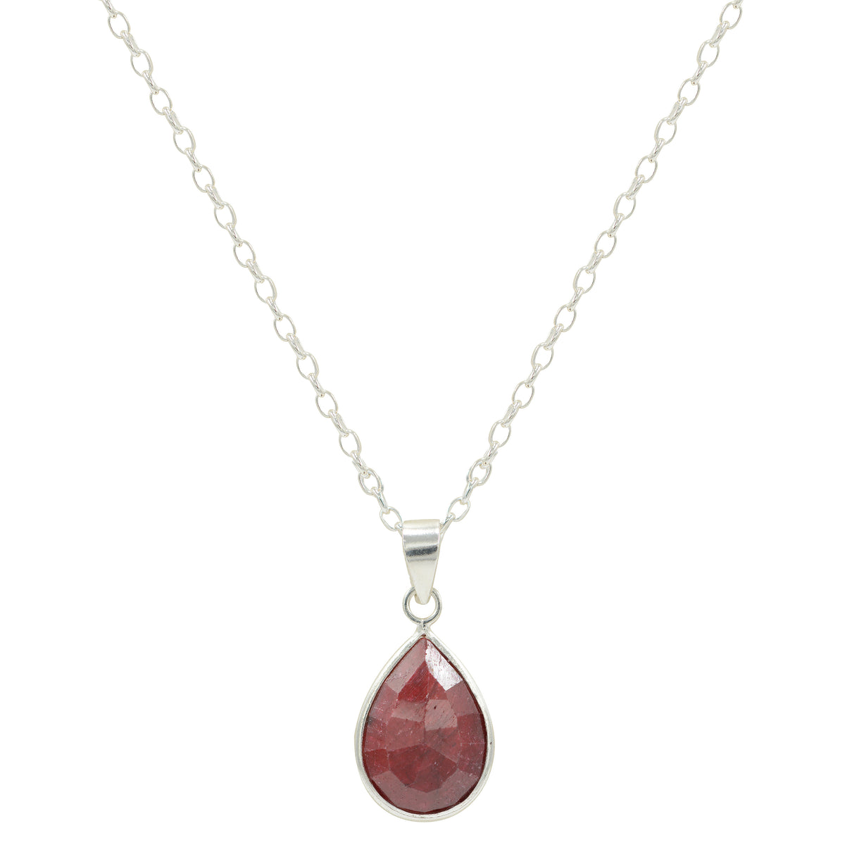 925 Sterling Silver Ruby Pendant Necklace – Handcrafted natural ruby gemstone on an 18-inch sterling silver chain. Elegant, timeless jewelry for women