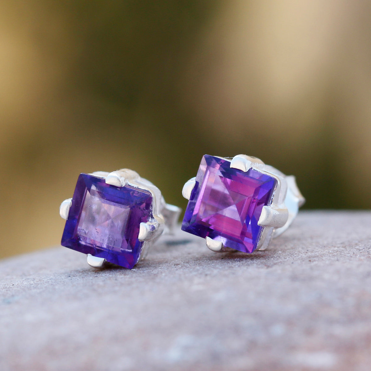 925 Silver Amethyst Stud Earrings – Elegant Round Design for Women & Girls