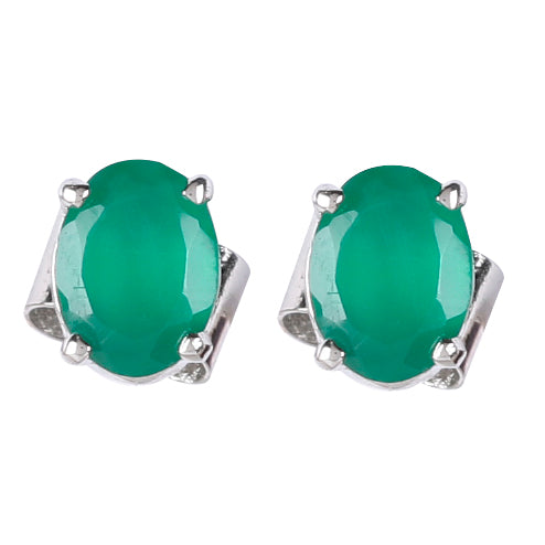 925 Sterling Silver Green Onyx Eartops - Elegant Gemstone Stud Earrings for Women
